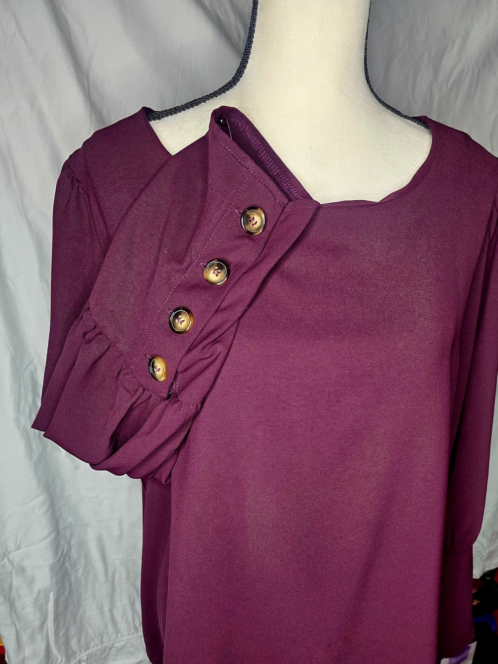Women’s Maroon Button-Sleeve Dress